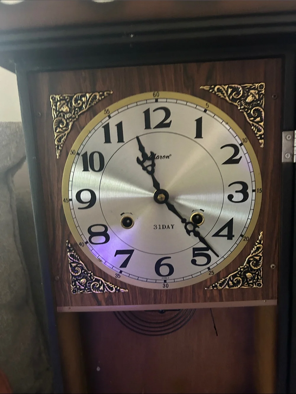 Vintage-Style Wooden Wall Clock in Brown and Black “As Is”